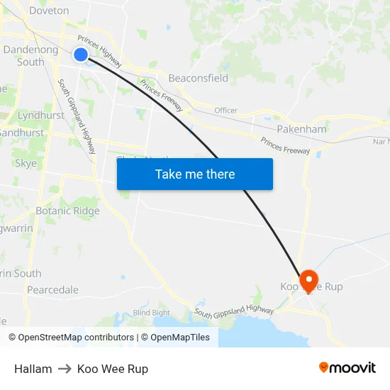 Hallam to Koo Wee Rup map