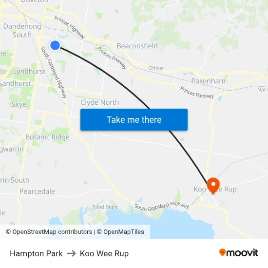 Hampton Park to Koo Wee Rup map