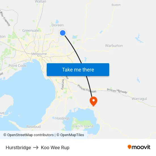 Hurstbridge to Koo Wee Rup map