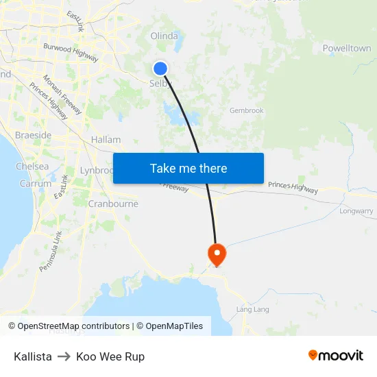 Kallista to Koo Wee Rup map