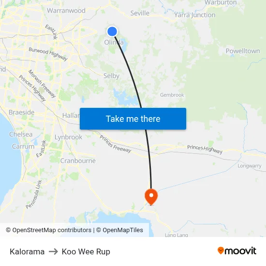 Kalorama to Koo Wee Rup map