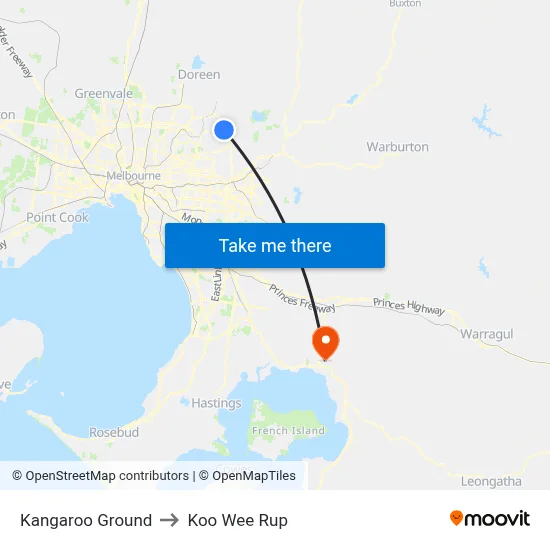 Kangaroo Ground to Koo Wee Rup map