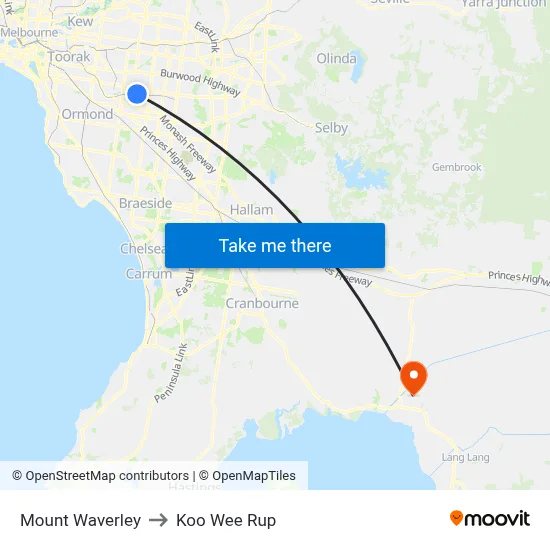 Mount Waverley to Koo Wee Rup map