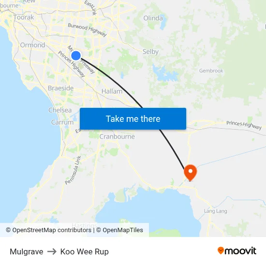 Mulgrave to Koo Wee Rup map