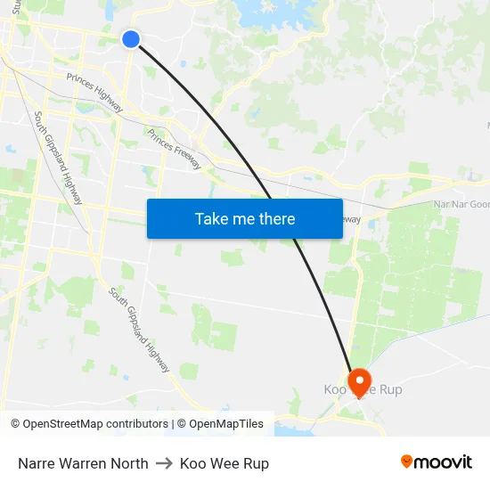 Narre Warren North to Koo Wee Rup map