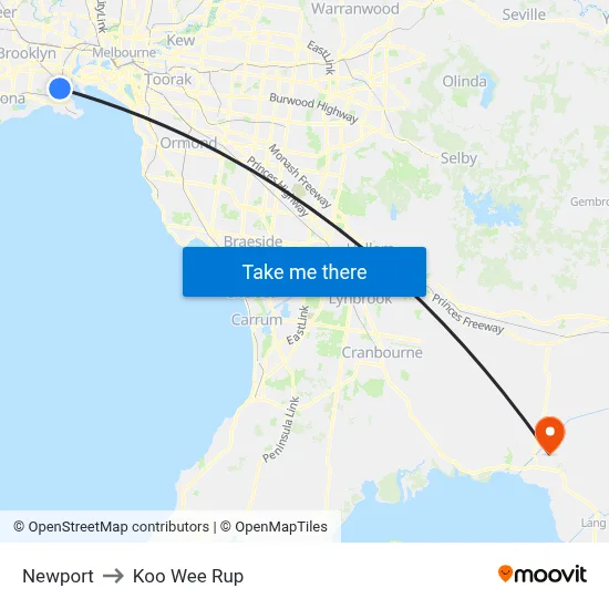 Newport to Koo Wee Rup map