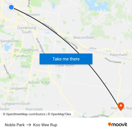 Noble Park to Koo Wee Rup map