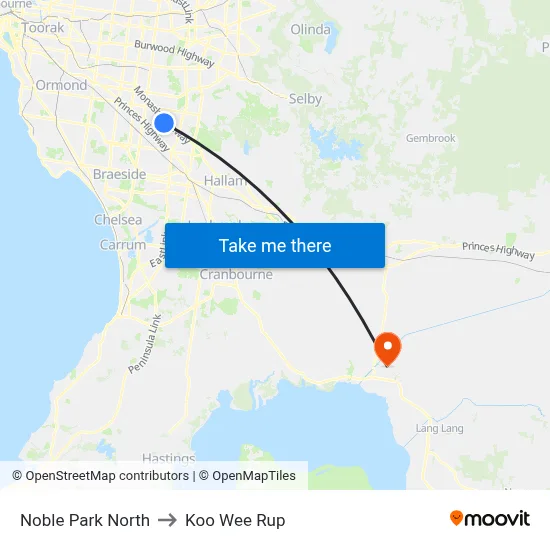 Noble Park North to Koo Wee Rup map