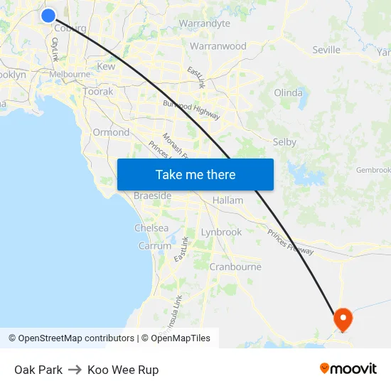 Oak Park to Koo Wee Rup map