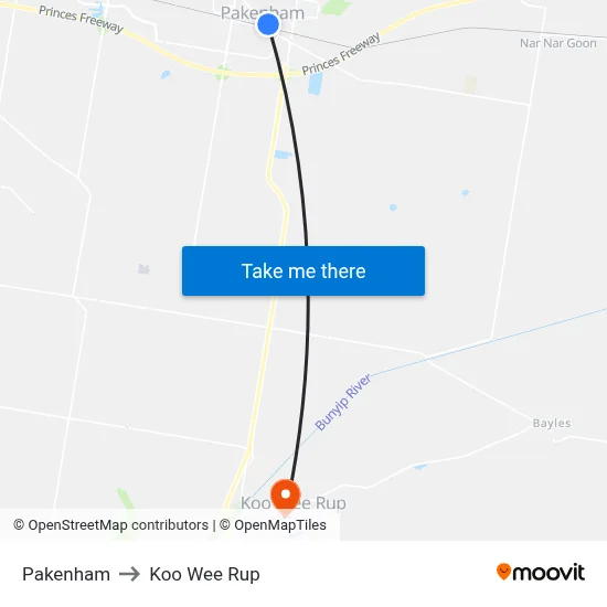 Pakenham to Koo Wee Rup map