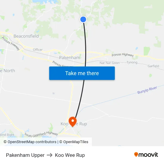 Pakenham Upper to Koo Wee Rup map