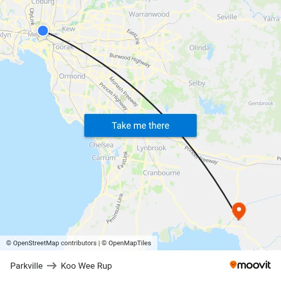 Parkville to Koo Wee Rup map