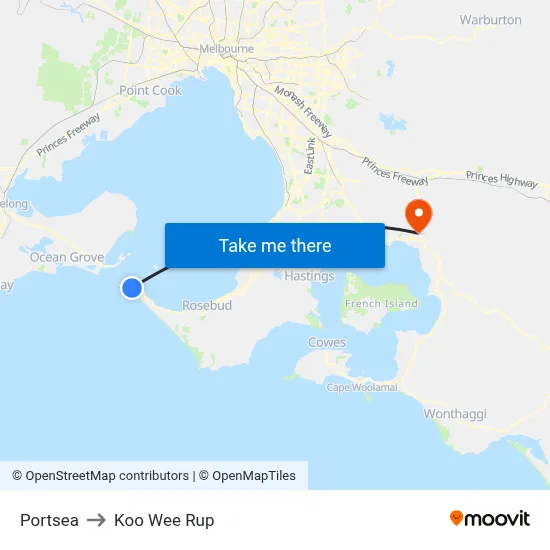 Portsea to Koo Wee Rup map
