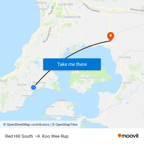 Red Hill South to Koo Wee Rup map