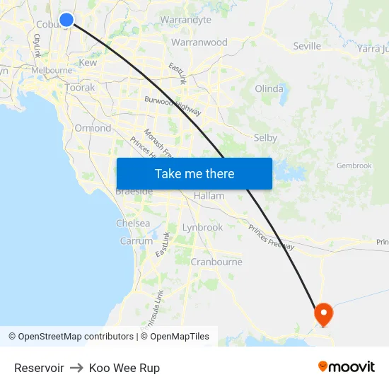 Reservoir to Koo Wee Rup map