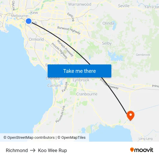 Richmond to Koo Wee Rup map