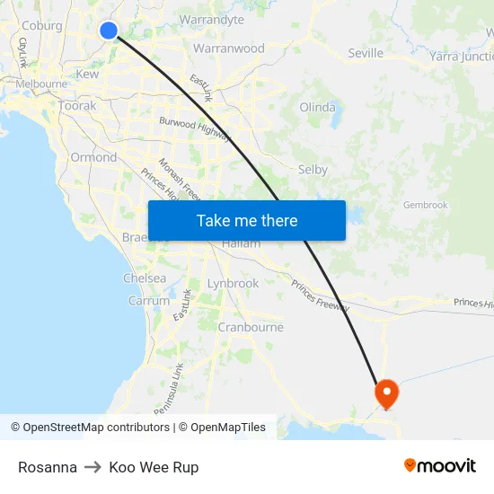Rosanna to Koo Wee Rup map