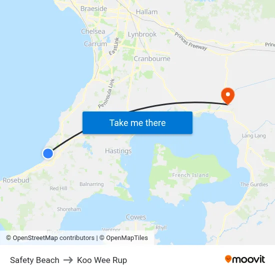 Safety Beach to Koo Wee Rup map