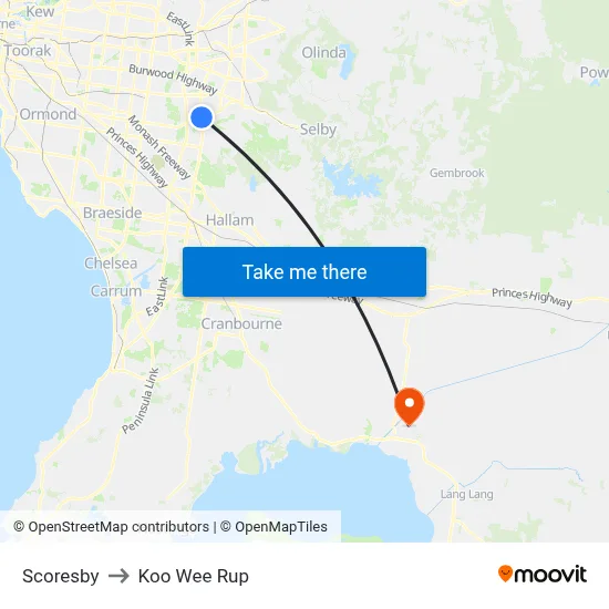 Scoresby to Koo Wee Rup map