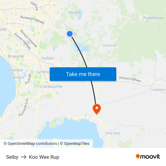Selby to Koo Wee Rup map