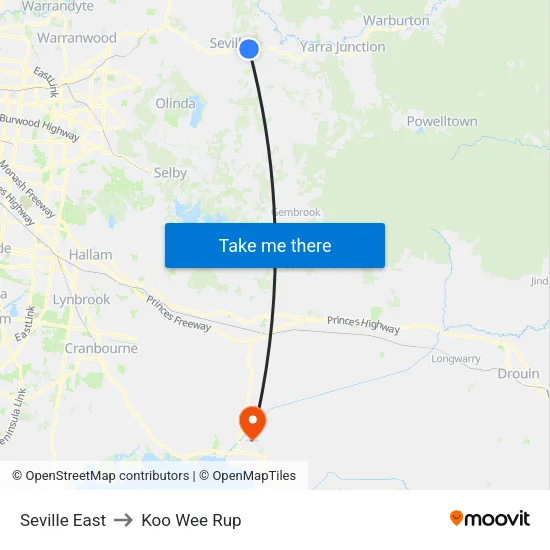 Seville East to Koo Wee Rup map