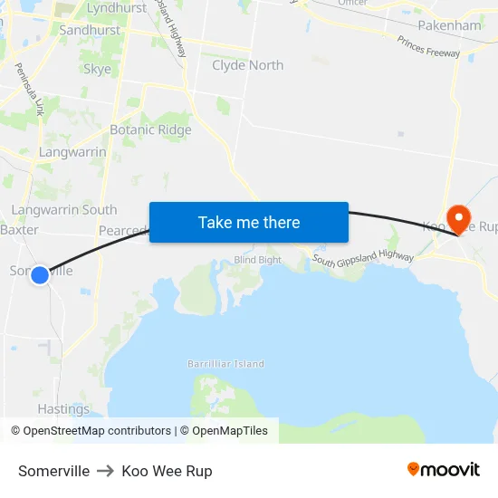 Somerville to Koo Wee Rup map