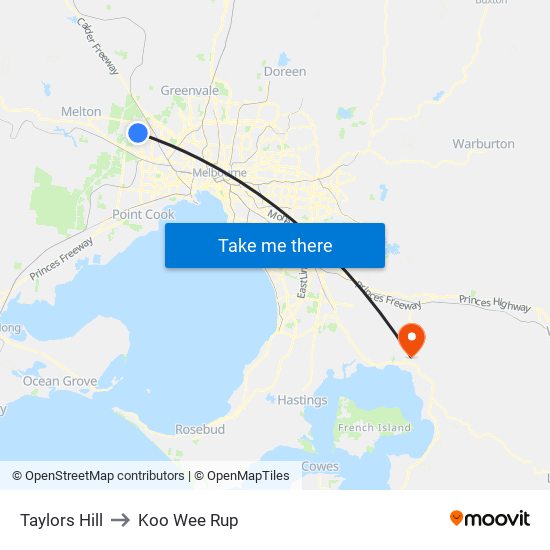 Taylors Hill to Koo Wee Rup map