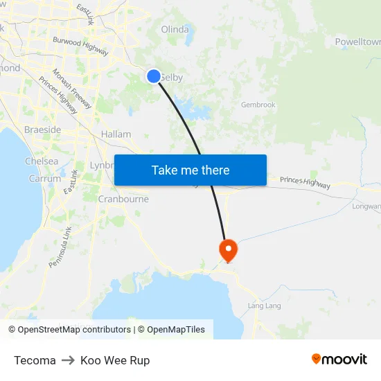 Tecoma to Koo Wee Rup map