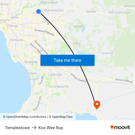 Templestowe to Koo Wee Rup map