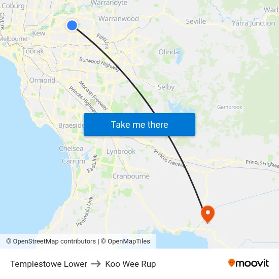 Templestowe Lower to Koo Wee Rup map