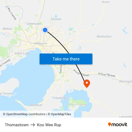 Thomastown to Koo Wee Rup map