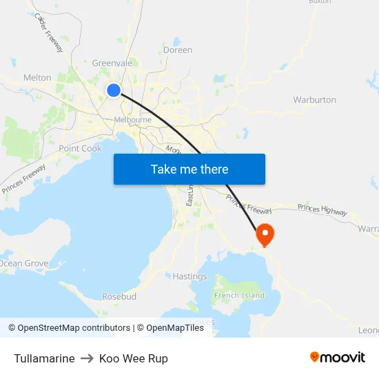 Tullamarine to Koo Wee Rup map