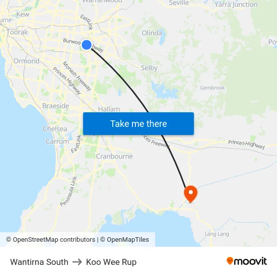 Wantirna South to Koo Wee Rup map