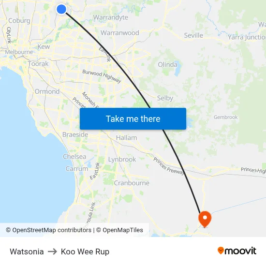 Watsonia to Koo Wee Rup map