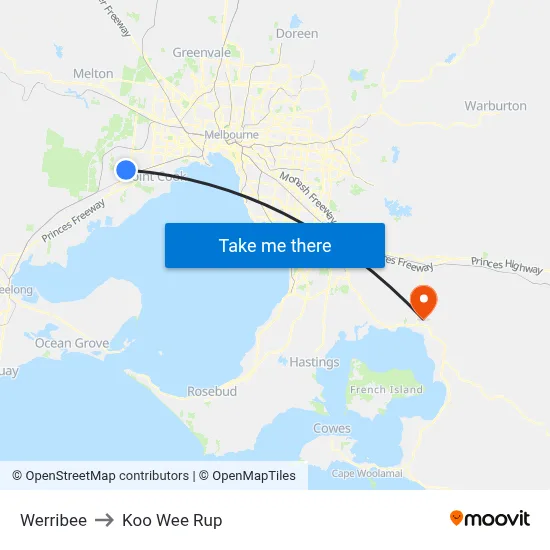 Werribee to Koo Wee Rup map