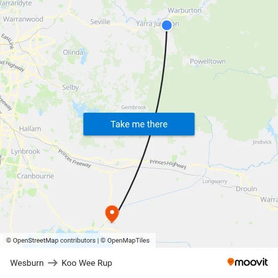 Wesburn to Koo Wee Rup map