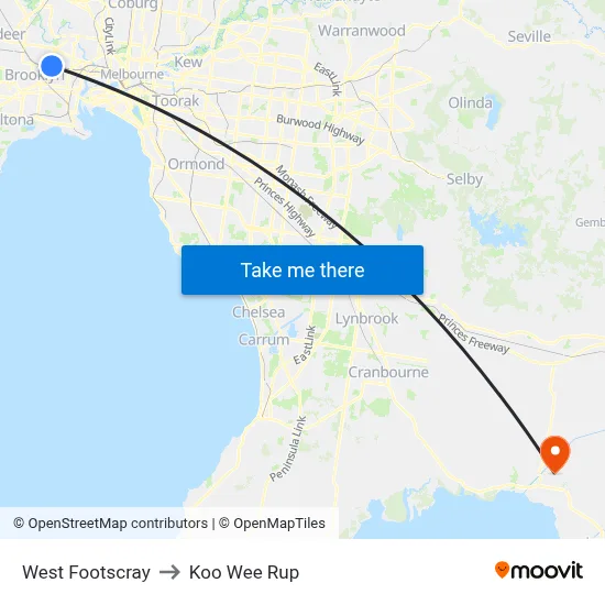 West Footscray to Koo Wee Rup map