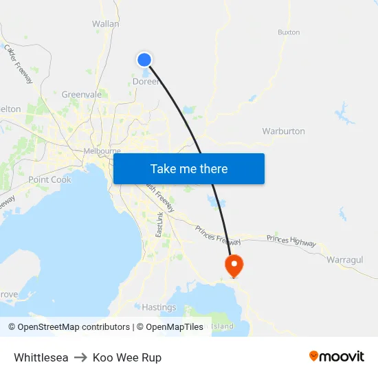 Whittlesea to Koo Wee Rup map