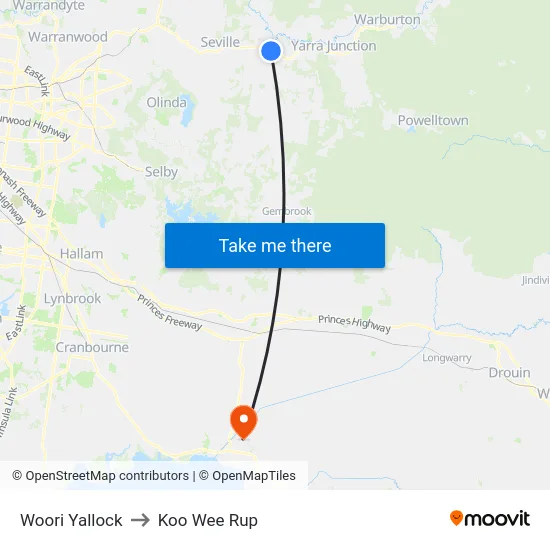 Woori Yallock to Koo Wee Rup map