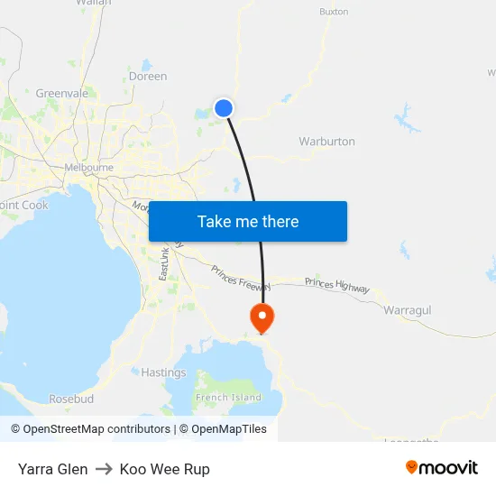 Yarra Glen to Koo Wee Rup map
