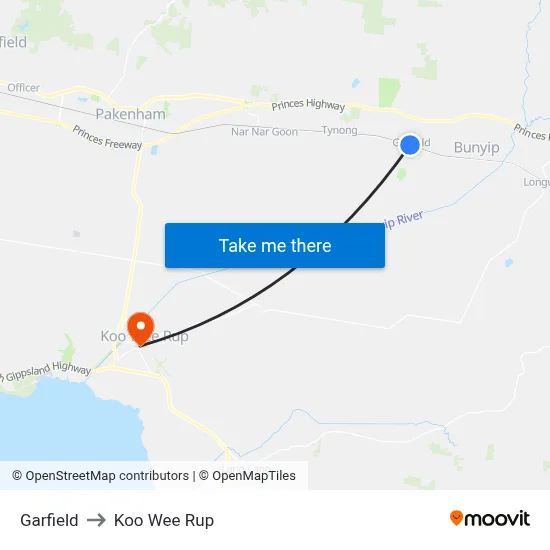 Garfield to Koo Wee Rup map