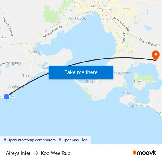 Aireys Inlet to Koo Wee Rup map