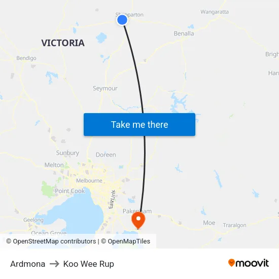 Ardmona to Koo Wee Rup map