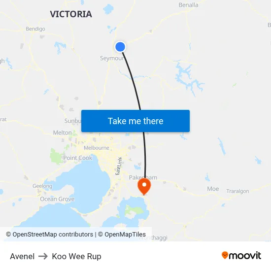 Avenel to Koo Wee Rup map
