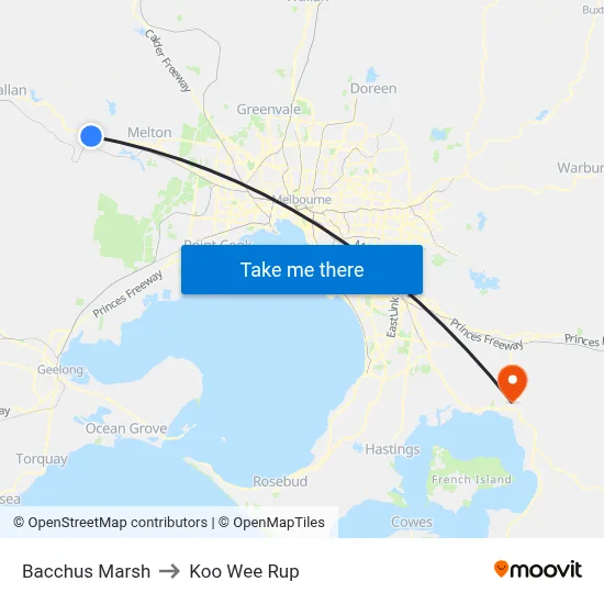 Bacchus Marsh to Koo Wee Rup map