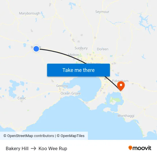 Bakery Hill to Koo Wee Rup map