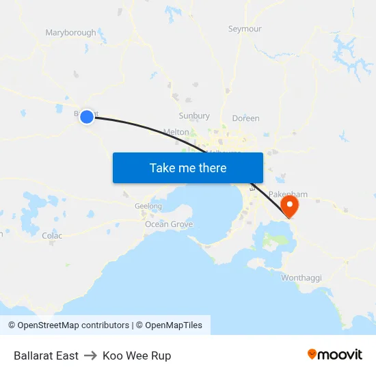 Ballarat East to Koo Wee Rup map