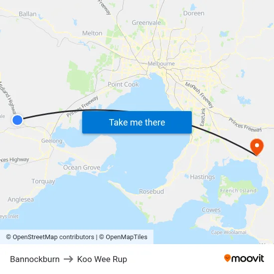 Bannockburn to Koo Wee Rup map