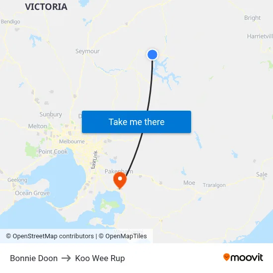 Bonnie Doon to Koo Wee Rup map