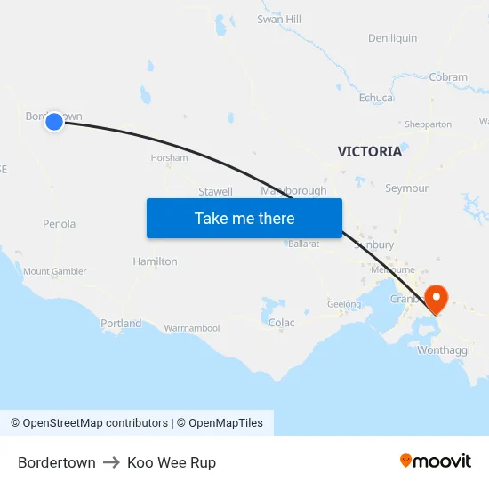 Bordertown to Koo Wee Rup map